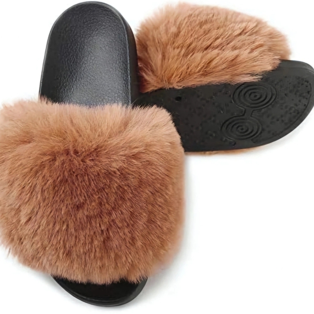 FUNKYMONKEY Women's Faux Fur Comfort Slides - Cozy Slip-On Flat Sandals, Size 11